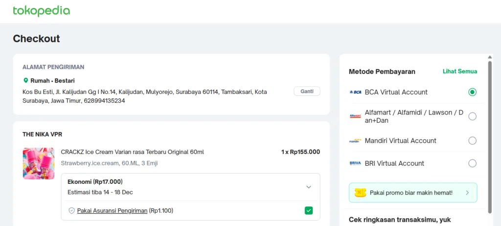 check out produk saat mengikuti panduan cara membeli liquid di tokopedia