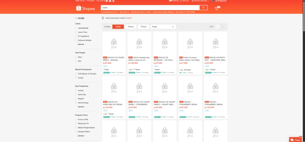 hasil pencarian liquid vape di marketplace shopee